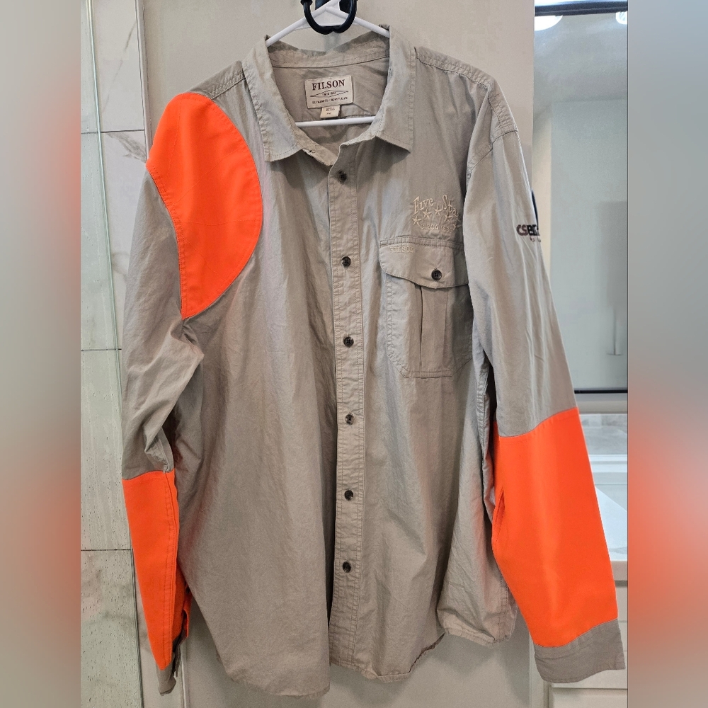 Filson Tan Orange Button-Up Long Sleeve Hunting Shooting Shirt Size XXL